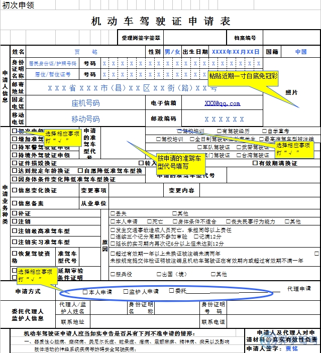机动车驾驶证申请表内容